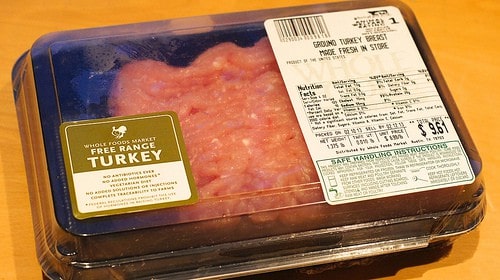 Package of ground turkey.