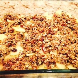 apple crisp in pan to be baked