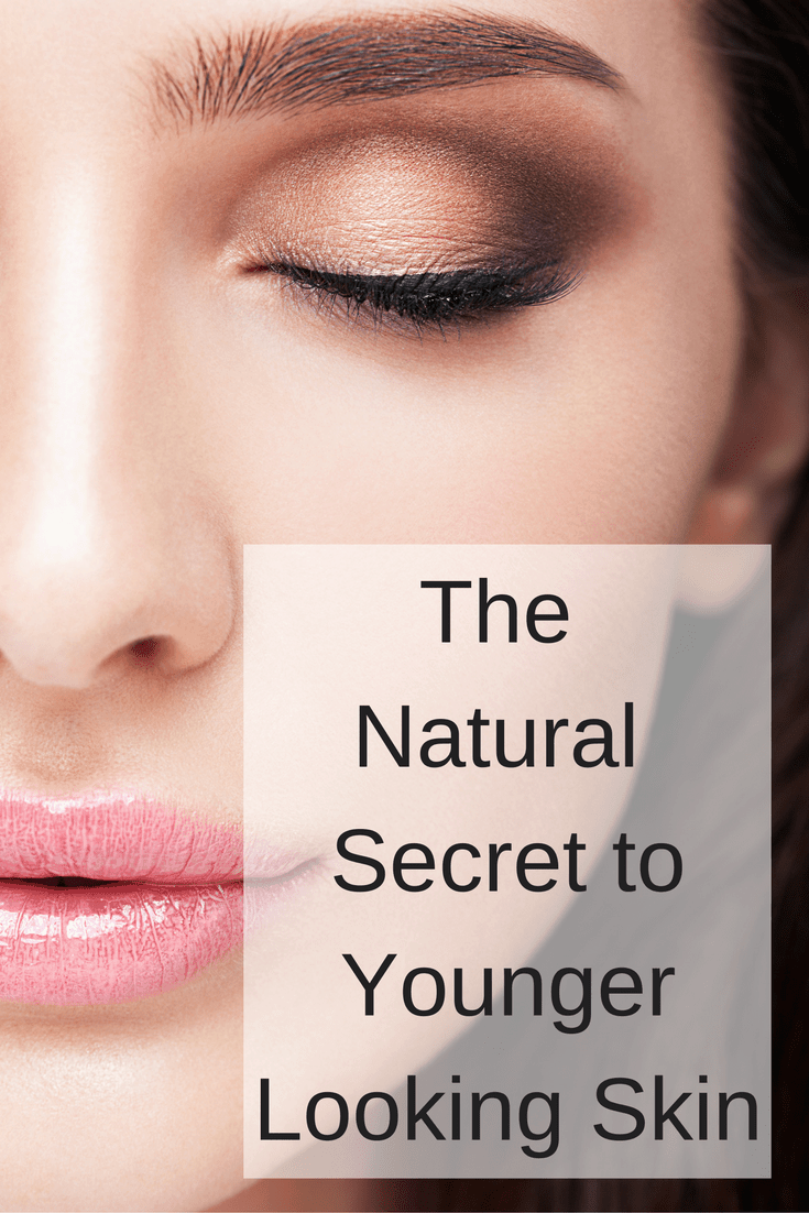 Closeup of half of a woman's face with wording: the natural secret for younger looking skin.