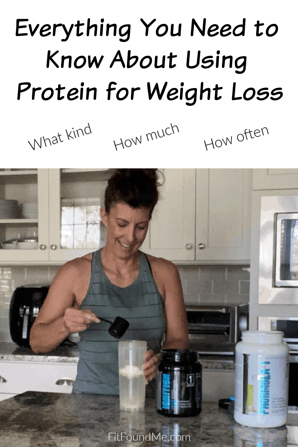 mixing a protein shake stack in kitchen after workout