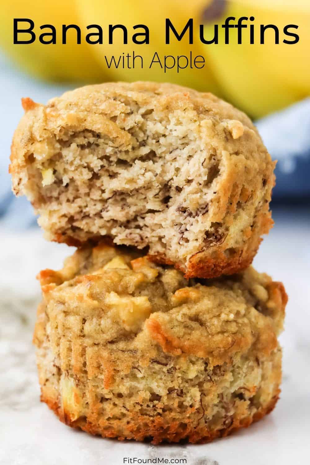 Apple banana muffins stacked on top of each other.