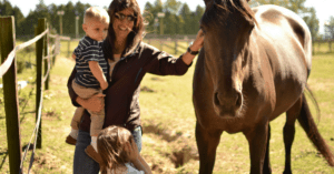 stephanie and kids with delilah the horse