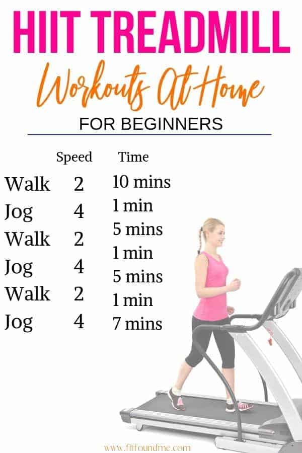 List of exercises in HIIT treadmill workout for beginners.