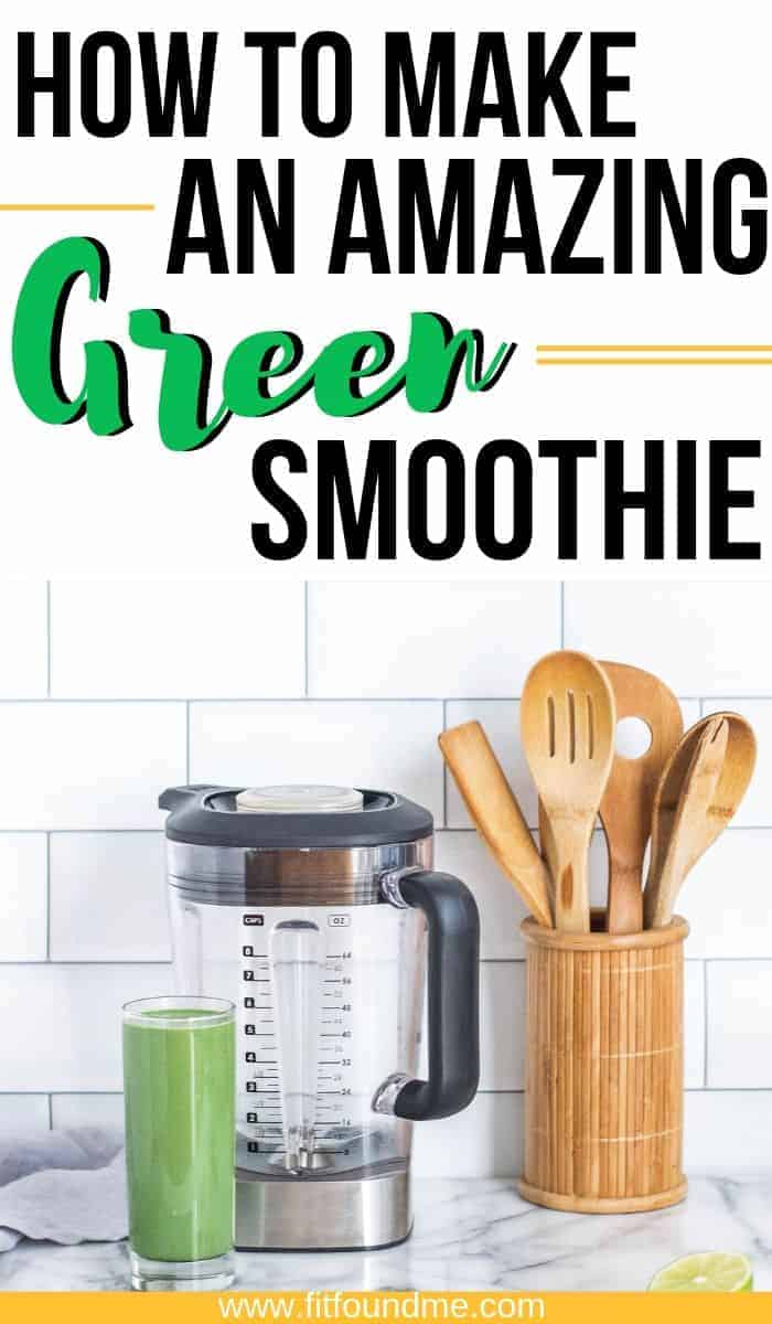green smoothie with blender on counter