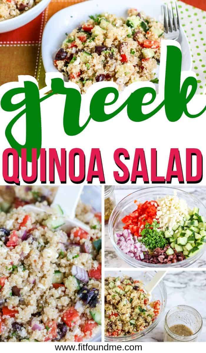 fresh ingredients for greek quinoa salad in bowls