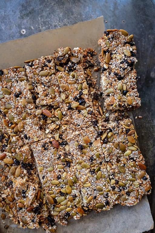 coconut chia bars side by side with nuts 