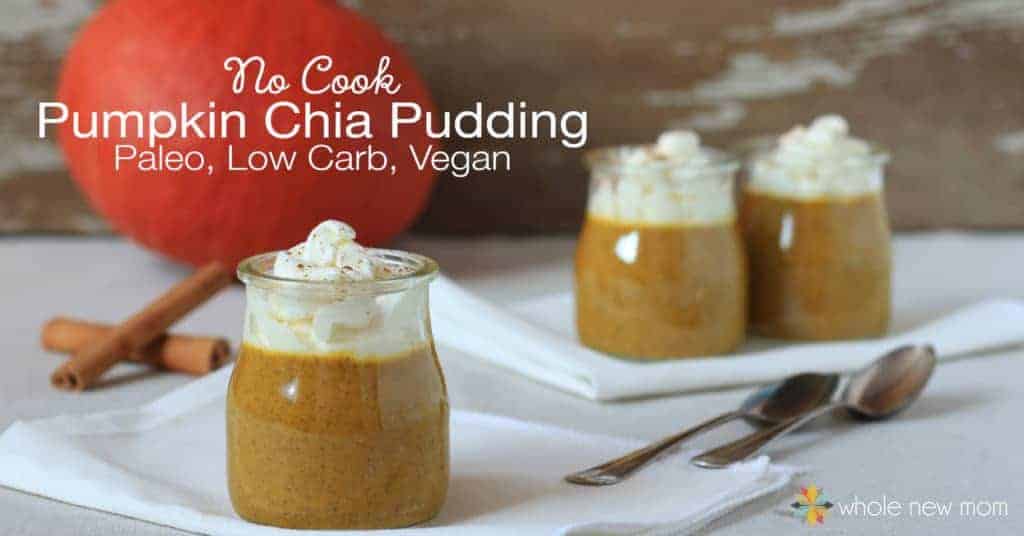 3 clear jars filled with pumpkin chia pudding with whipped topping on top