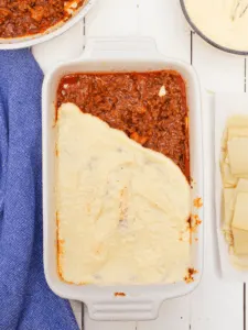 ricotta cheese mix on top of beef mixture