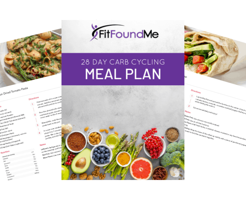 cover and 2 pages from carb cycling meal plan book