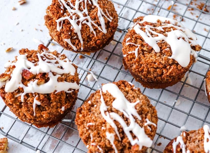 delicious looking easy almond flour pumpkin muffins with streusel on cooking rack