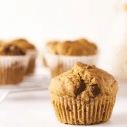 vegan banana bread muffin with chocolate chunks