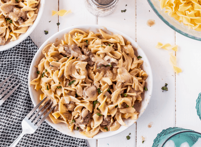 bowl of healthy beef stroganoff