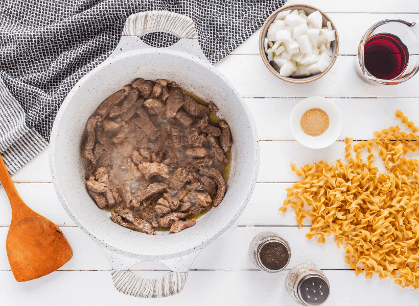 steak browned in dutch oven