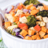 bowl of roasted vegetables with chicken