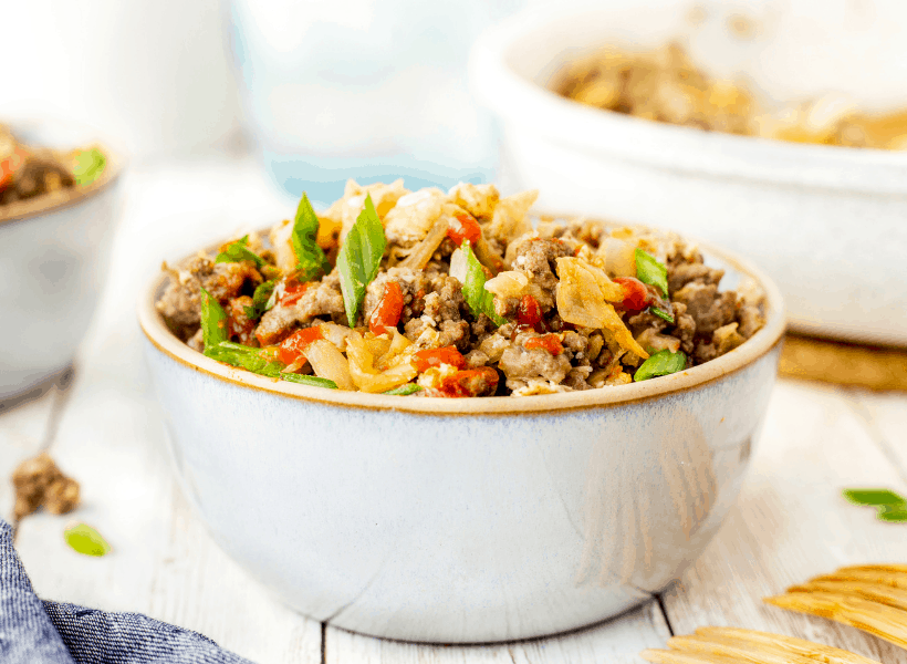 egg roll in a bowl in a bowl on a table