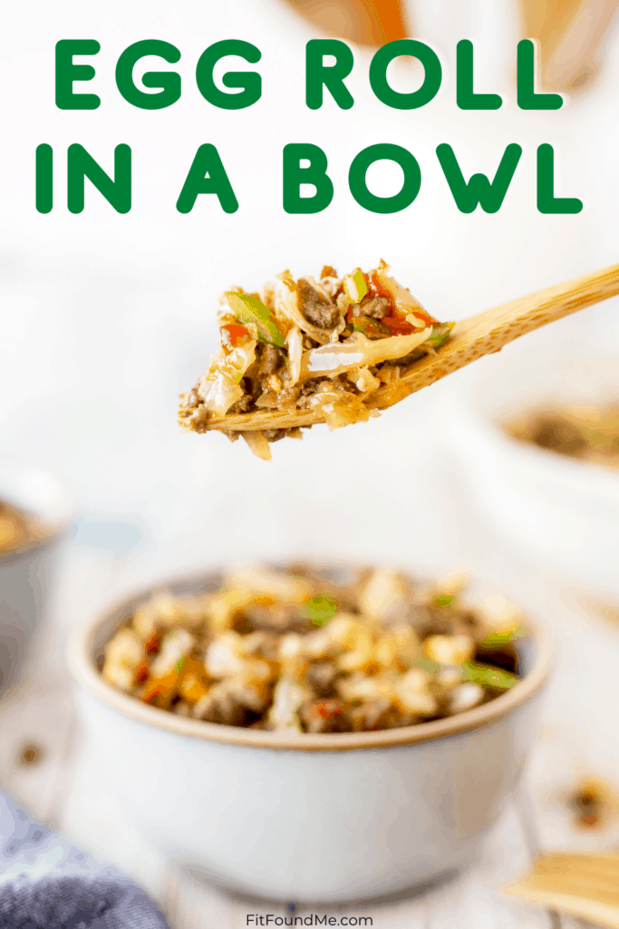egg roll in a bowl and a bite on a spoon