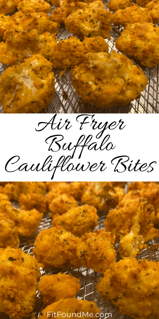 air fryer buffalo cauliflower bites on cooking rack 