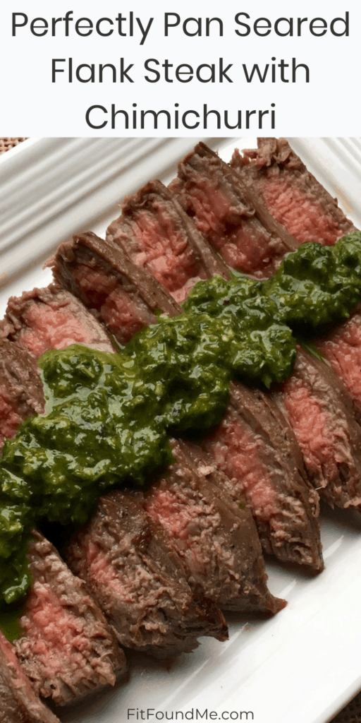 chimichurri flank steak on a platter 