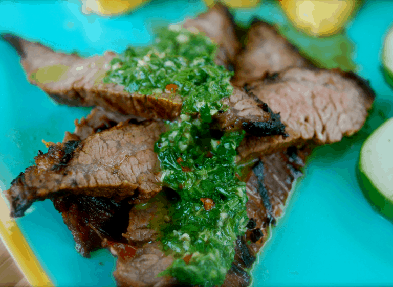 Perfectly Pan Seared Chimichurri Flank Steak