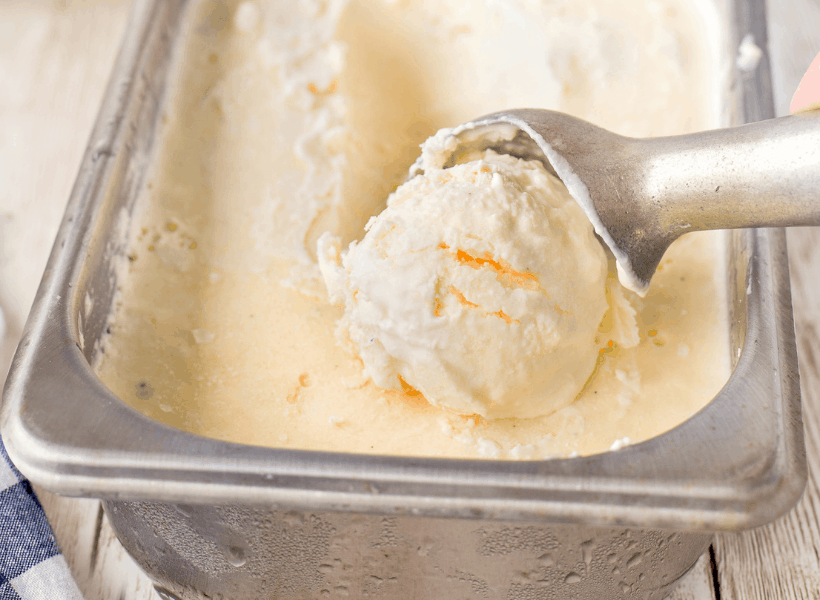 keto vanilla ice cream scooped to serve