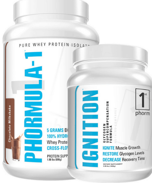 Containers of Phormula-1 chocolate and Ignition supplements.