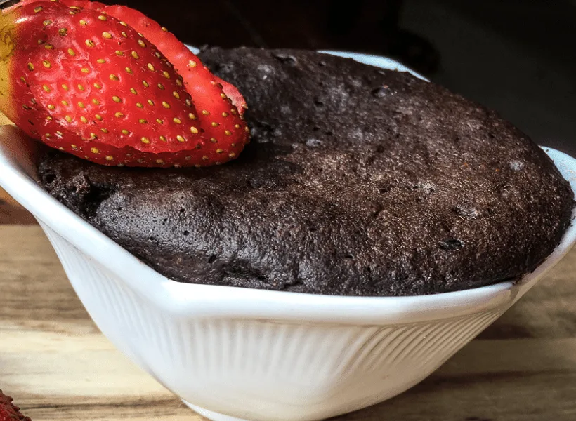 Keto Chocolate Mug Cake in a white bowl