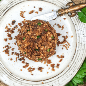 bacon jalapeno cheese ball on a plate