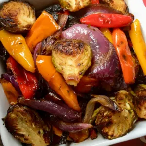 mediterranean roasted vegetables in a white bowl