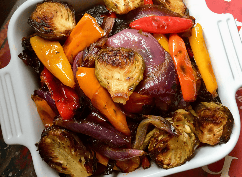 mediterranean roasted vegetables in a white bowl