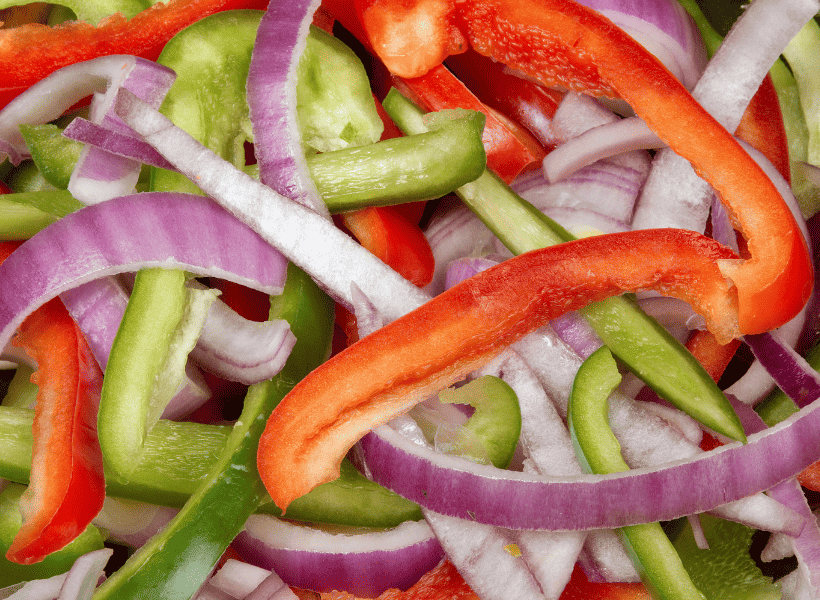 sliced peppers and onions
