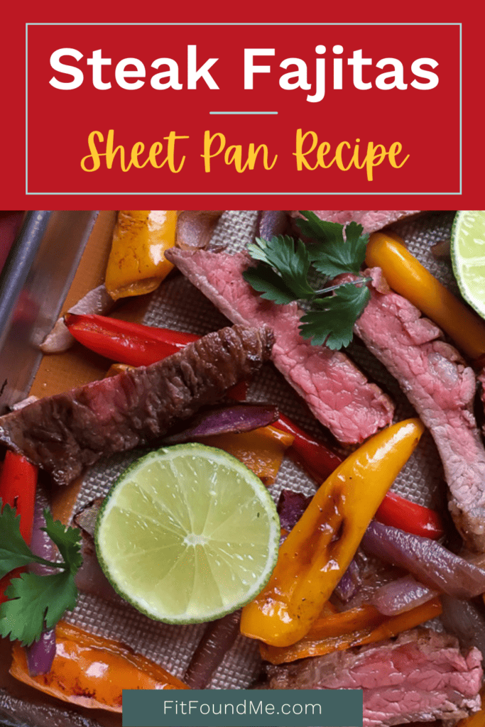 pan of steak fajitas with peppers, onions  and lime