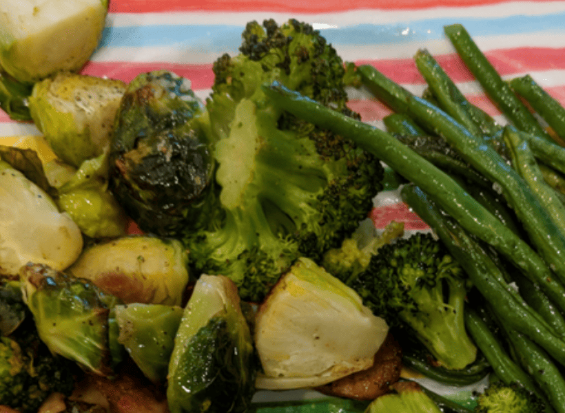 roasted brussels sprouts broccoli and green beans