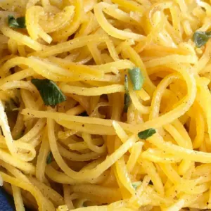 close up of seasoned butternut squash noodles