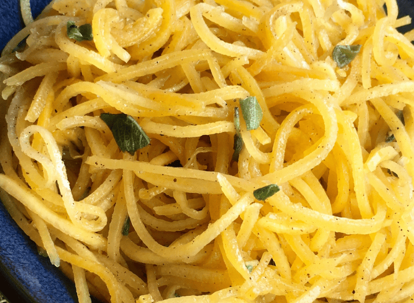 close up of seasoned butternut squash noodles