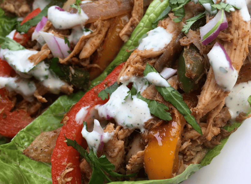 chicken fajitas lettuce wraps on a plate