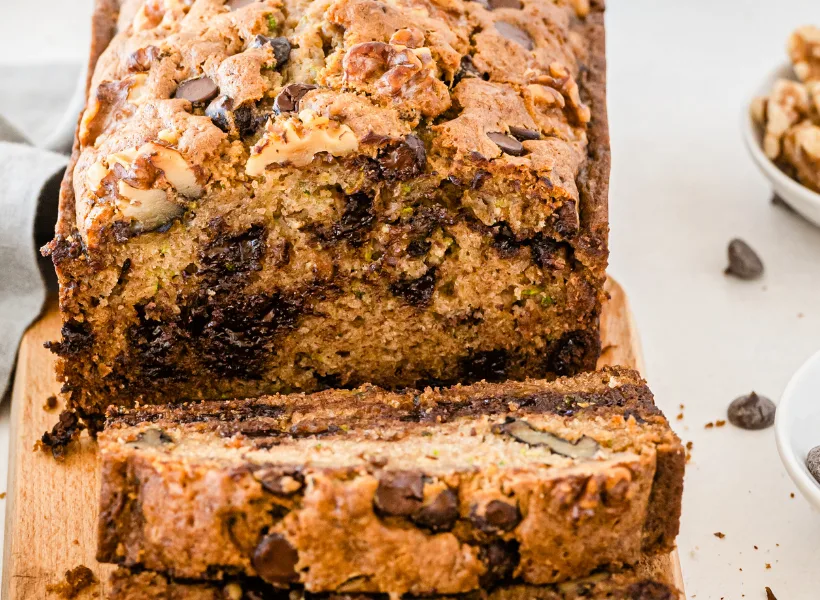 fresh baked sliced chocolate chip zucchini bread