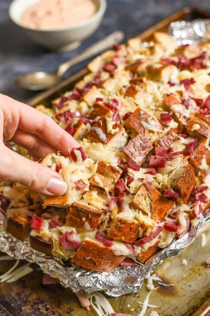 pull apart reuben bread with corned beef and cheese