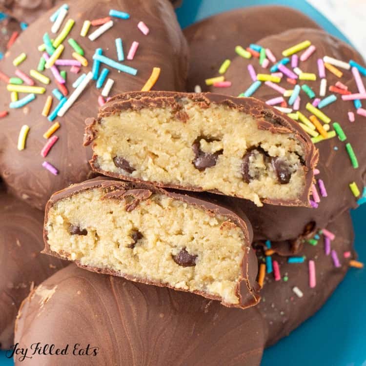 sugar free cookie dough eggs stacked 