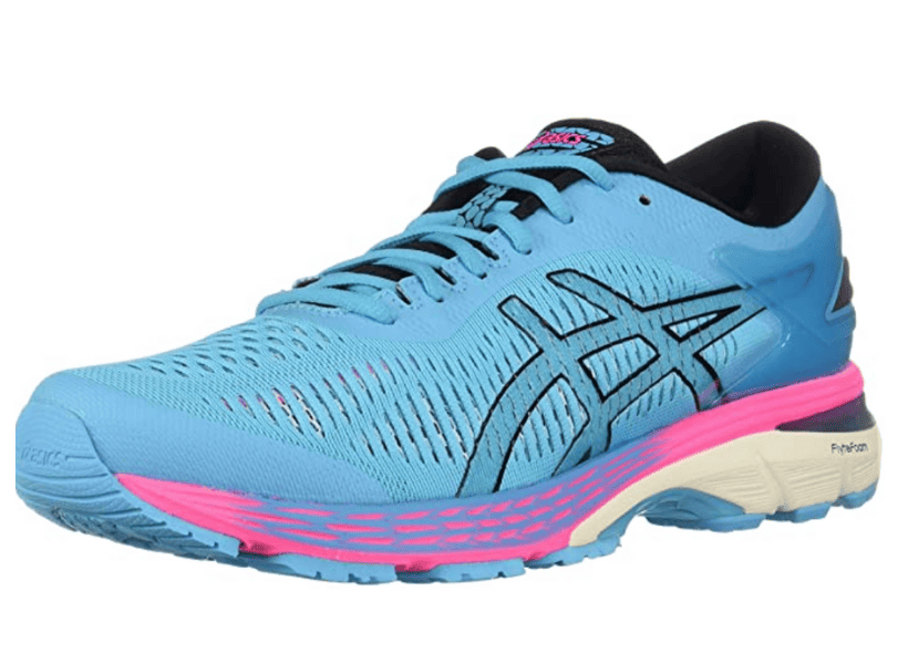 blue and pink asics gel numbus running shoe