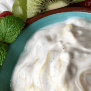 bowl of fruit dip with yogurt and honey