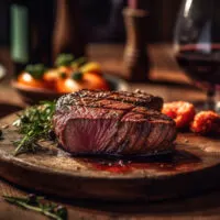 Grilled sirloin steak, cooked rare with spice generated by AI