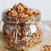 glass jar full of high protein granola