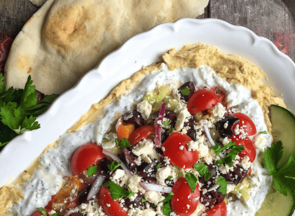 Greek Layered Dip (with Homemade Hummus)