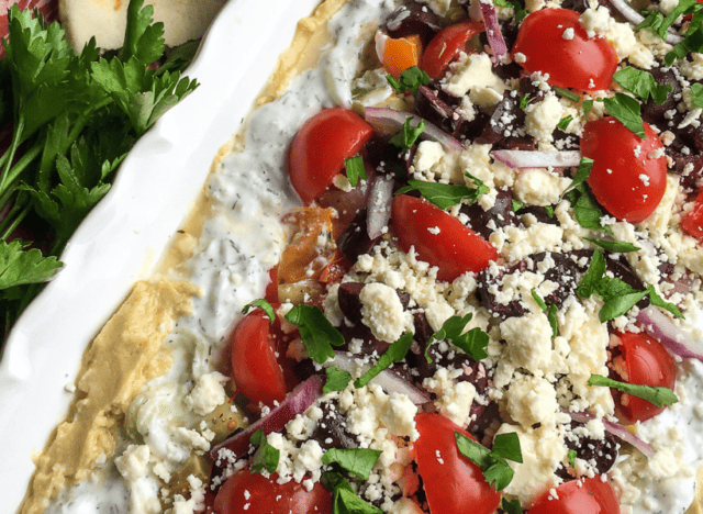 Greek Layered Dip (with Homemade Hummus)