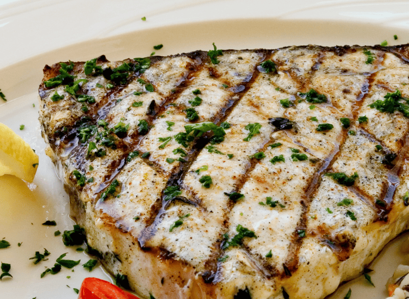 grilled swordfish on plate