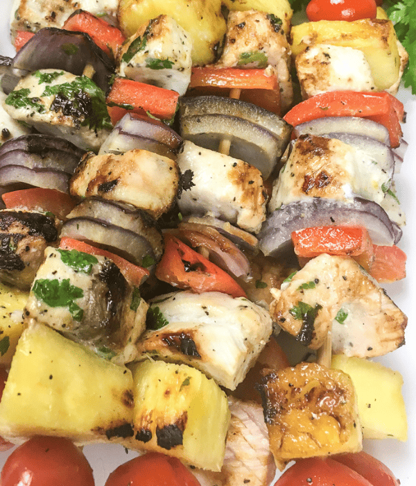 swordfish kabobs with pineapple tomatoes and peppers