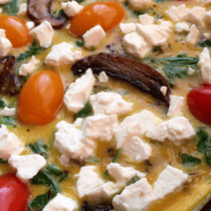 veggie frittata with feta cheese, mushrooms, tomatoes