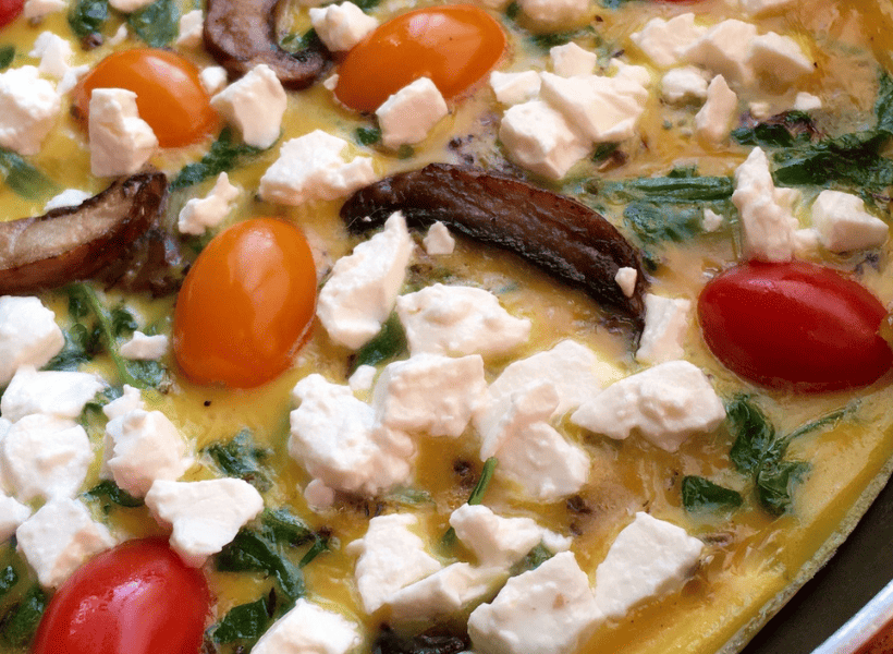 veggie frittata with feta cheese, mushrooms, tomatoes