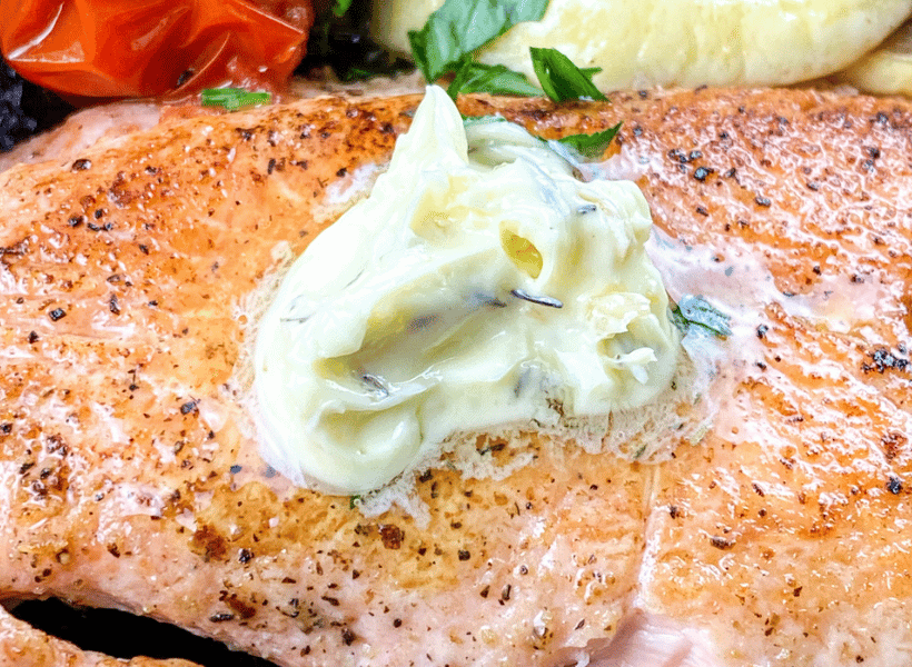 crispy salmon with butter and herbs