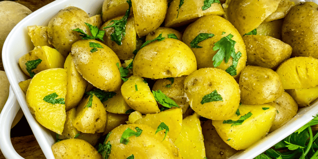 parsley potatoes in platter